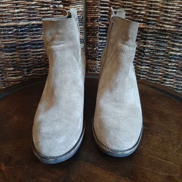 Paul Green Nora Suede Leather Ankle Boots Womens 7 4.5 Taupe Zip Heeled Booties - Picture 3 of 14